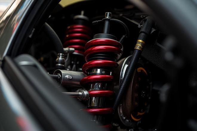 Lotus Elise mit Sportfahrwerk, Detailaufnahme des Fahrwerks